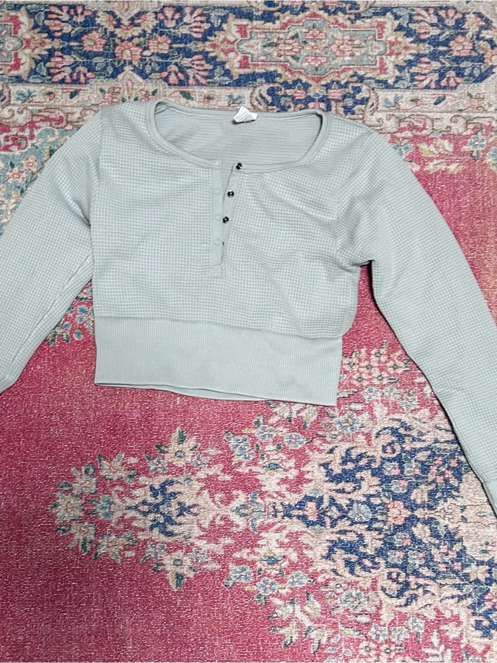 aerie Sage Green Waffle Henley Crop Top